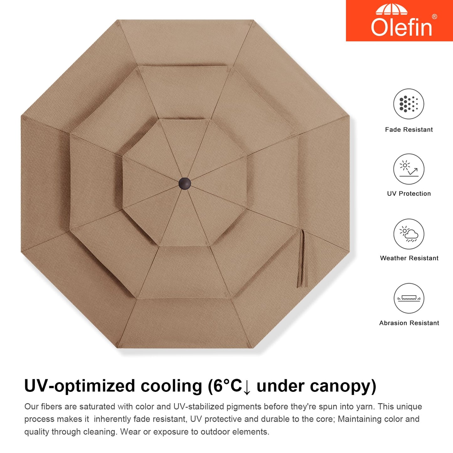 MASTERCANOPY 9ft 3-Tier Olefin Patio Umbrella with Tilt Crank, 5-Year-Non-Fading Canopy & 8 Fiberglass Ribs for Deck, Patio, and Garden, Light Brown