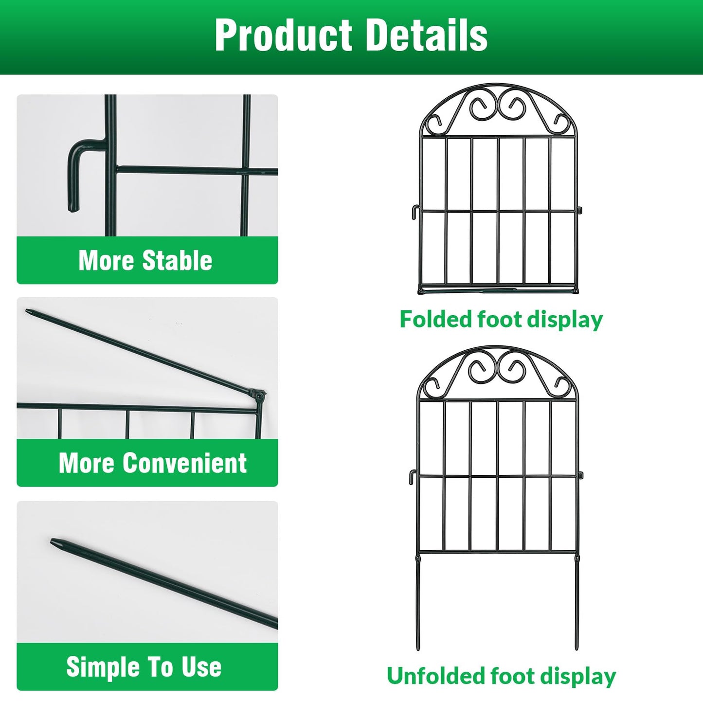 ADAVIN 20 Panels Collapsible Garden Fence Animal Barrier, 20 Ft(L) x 24 in(H) Black Rustproof Metal Wire Panel Border for Dogs Rabbits, Flower Edging for Landscape Patio Yard Outdoor Decor, Arched