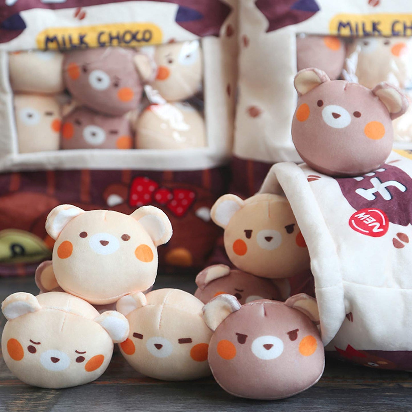 Nenalayo Cute Bag of Chocolate Bear Plush Toy Soft Throw Pillow Stuffed Animal Toys Creative Gifts Room Decor Creative Gifts for Girls