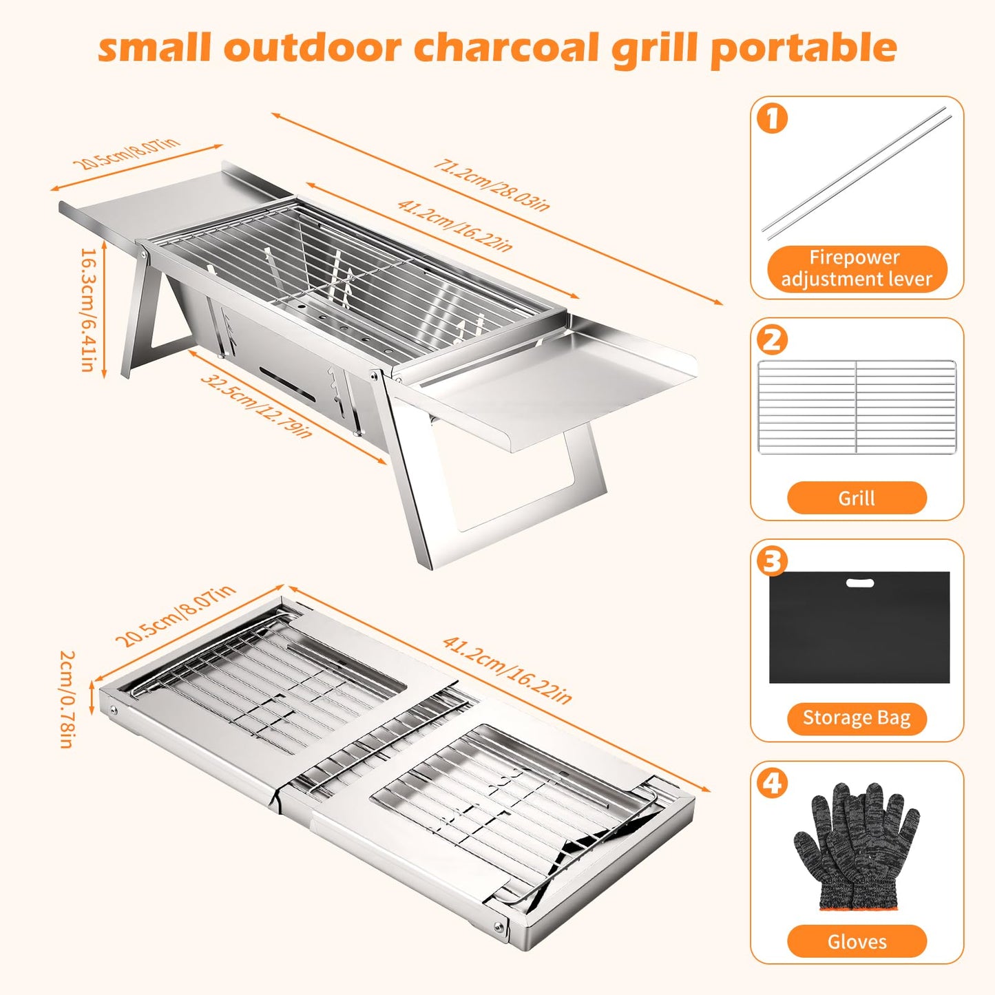 Small Portable Bbq Charcoal Grill,Mini Folding Barbecue Grill With 4-Level Heat Control,Outdoor Tabletop Bbq For Camping Essentials,Easy-To-Use Barbecue Smoker For Picnic Garden Terrace Camping Travel