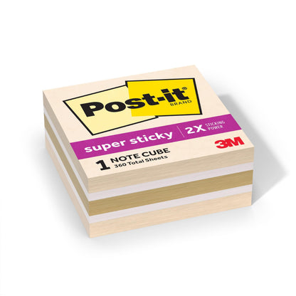 Post-it Super Sticky Notes, 1 Cube Note Sticky Notes Pad, 3 x 3 in., School Supplies and Oﬃce Supplies, 2X the Sticking Power, Neutrality Collection