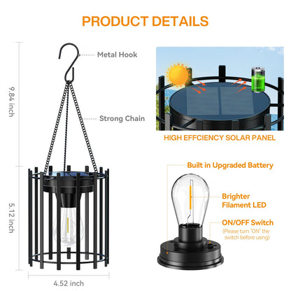 KOOPER Solar Lanterns Outdoor Waterproof, Upgraded Bright Hanging Solar Lights Outdoor Lanterns Decorative, Auto ON/Off Metal Hanging Lantern Lights for Proch Yard Patio Garden Decor 2 Pack