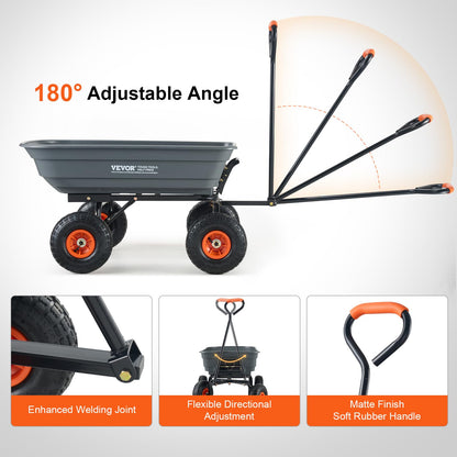 VEVOR 4 Cu.Ft. 600lbs Poly Garden Dump Cart, Heavy Duty 4 Wheel Wheelbarrow Yard Cart Dump Wagon with 10in All Terrain Wheels, Steel Frame and Quick Release System