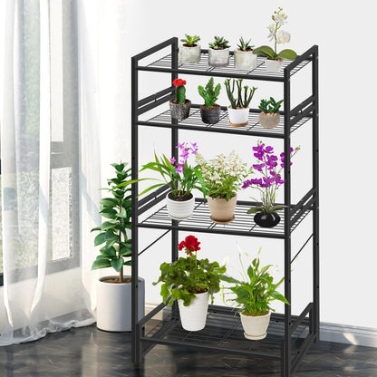 Meyoppm 4 Tier Metal Plant Stand Indoor Outdoor, Ladder Flower Pot Holder Plant Stands, Stackable Heavy Duty Tall Plant Shelf Flower Pot Holder for Garden, Display Rack