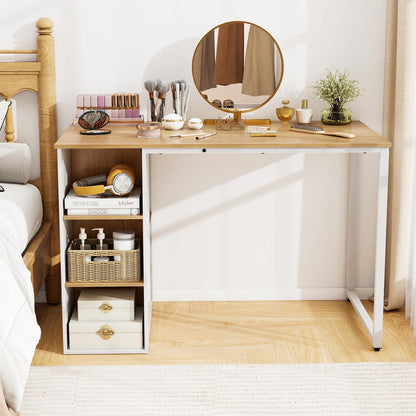 Tangkula Computer Desk with Storage Shelves, Home Office Desk with 5 Side Shelves & Metal Frame, Space Saving Laptop PC Desk, Writing Study Desk, Modern Vanity Desk for Bedroom (Natural)