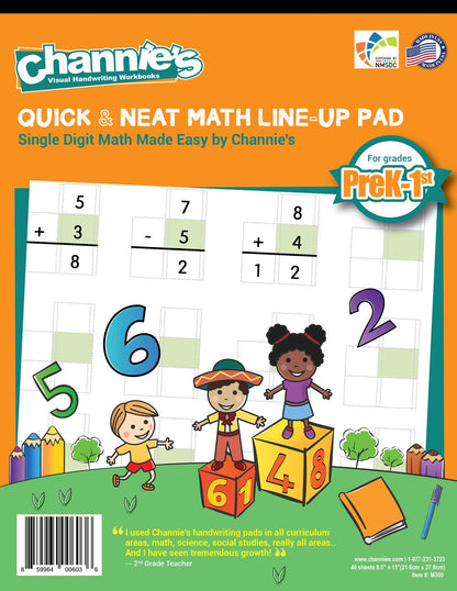 Channie’s All-in-One Visual Handwriting & Math Workbook Set for Pre-Kindergarten - 1st Grade Elementary School Students (5 Pack)