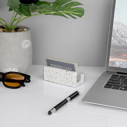 Hipiwe Business Card Holder for Desk Terrazzo Business Card Display Stand Desktop Cards Display Stand for Women Men Concrete Business Card Stand Organizer for Office
