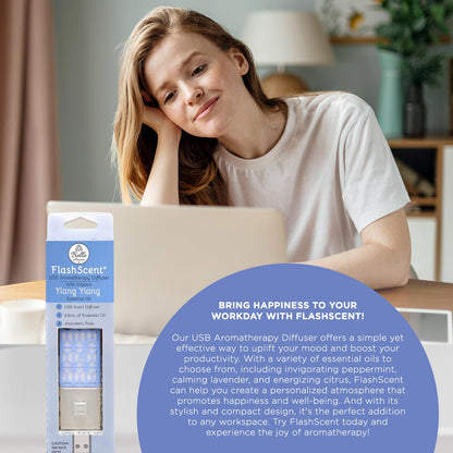Belle Aroma® FlashScent™ USB Aromatherapy Bundle - for Car, Office, Home, and Travel - Includes 1 Serenity Blue Ylang Ylang Oil Diffuser Kit, 1 Lavender FlashScent Essential Oil, and 7 Refill Pads