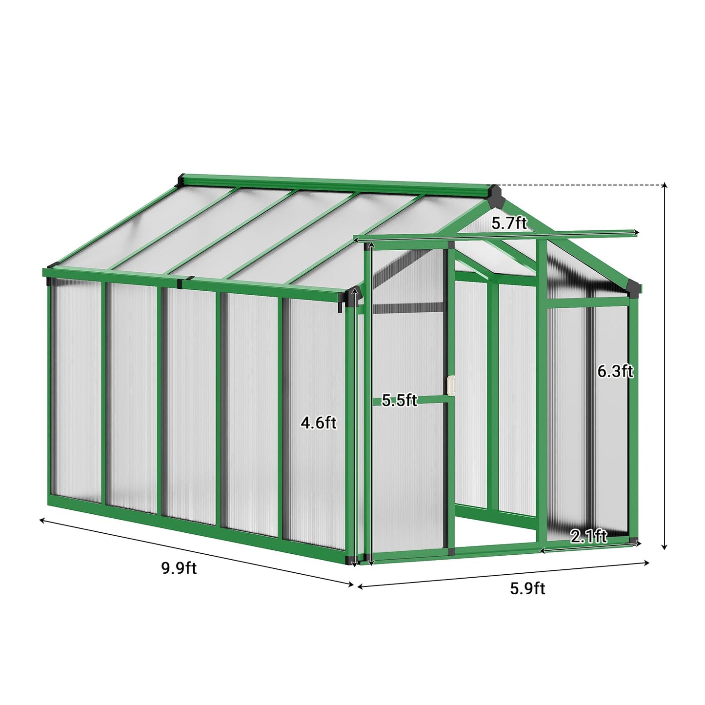Garvee 6 X 10 Greenhouse, Greenhouses for Outside, Polycarbonate Greenhouse with Aluminum Frame, Lockable Door and Ajustable Roof Vent for Backyard, Green Houses for Outside Garden Backyard, Patio
