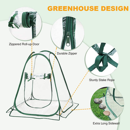2pcs Quick Set up Mini Greenhouse Portable Small PVC Cover for Garden Flower and Flowerpot Cold Frost Protector Portable Carry Bag with 8 Stakes(PVC(27" L x 27" W x 31" H))