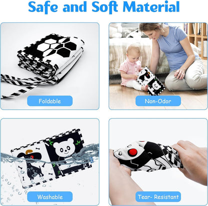 FELSOOGRE 7 Pcs Black and White High Contrast Baby Toys for Newborn, Tummy Time Toys Montessori Toy for Babies 0-6 Months, Sensory Newborn Infant Toy Soft Book for 0-3 3-6 6-12 Months Boys Girls