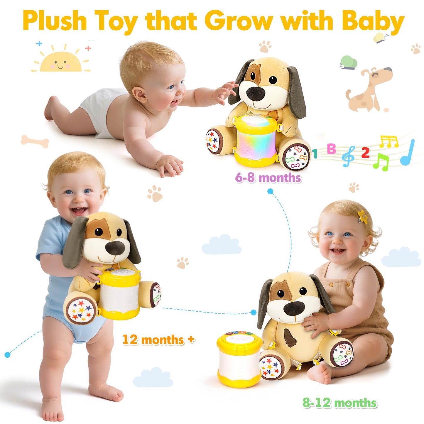 Hodurgyi Baby Toys 6-12 Months, Puppy Musical Plush with Lights, ABCs, Animal Sounds, Numbers, Infant Early Learning Toy,Christmas Birthday Gifts for 6+ Month Boys &Girls