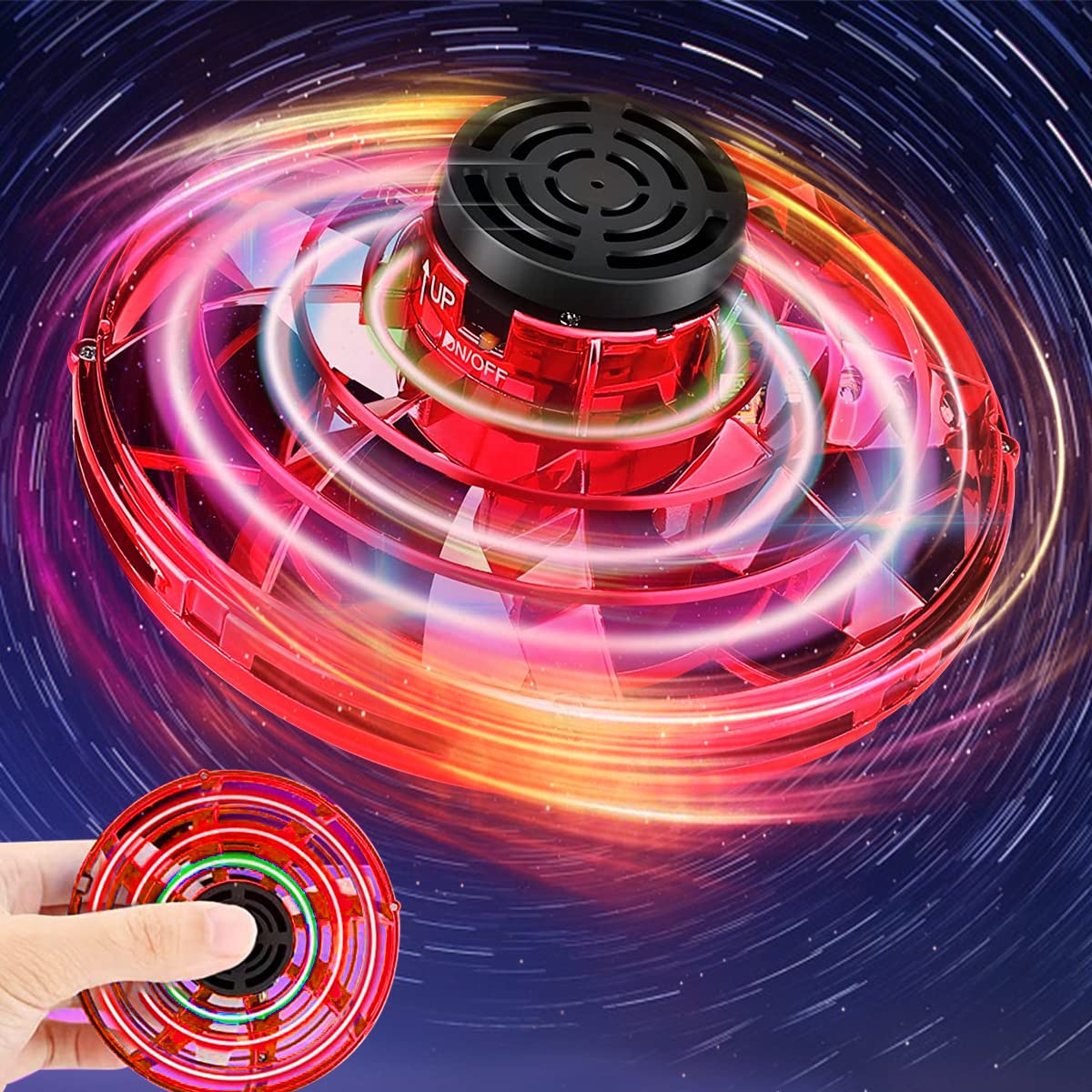 Flying Spinner Mini UFO Drone, Ifly Spinner Fly UFO Flying Fidget Spinner, iFly Hand Controlled Boomerang Drone Cool Toys Gifts for 8 9 10+ Year Old Boys Girls Teens Indoor Outdoor Toys (Red)