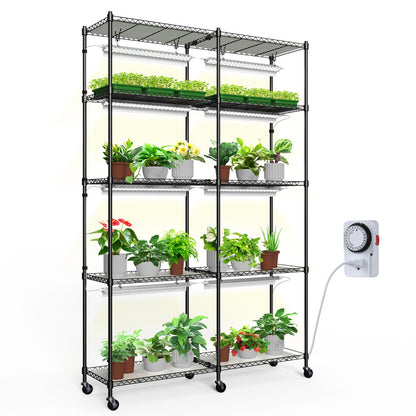 CX1 Plant Stand with Grow Lights for Indoor Plants, 5-Tier Large Tall Metal Plant Shelf with 1.6FT 160W Full Spectrum Plant Lights for Indoor Growing, 47x13.8x70.9IN