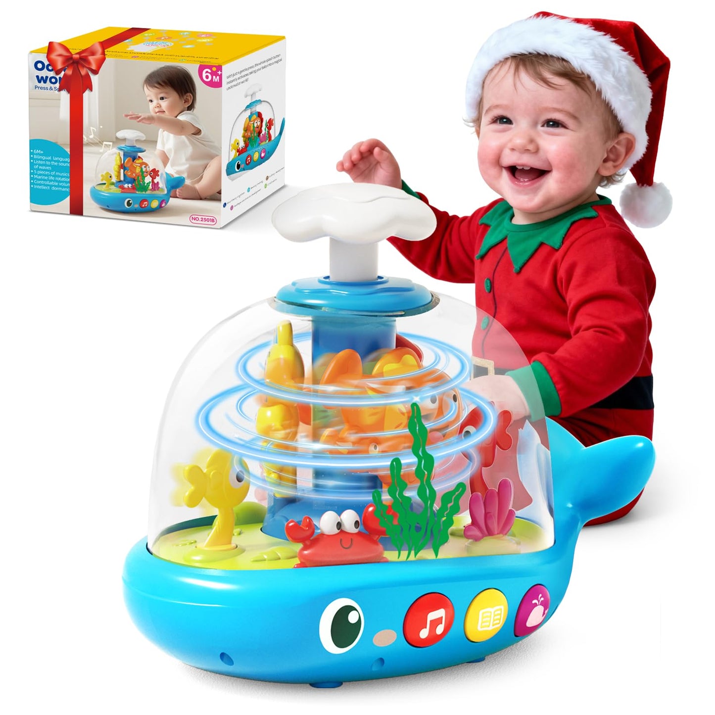 Whale Sensory Spinner Toy for Baby: Light Up Rotating Play with Music – Safe ABS Early Learning Educational Toys for 6 Months+ – Christmas Birthday Gift for Boys and Girls