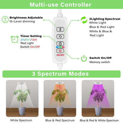 WEEAEEW Grow Light for Indoor Plants with Tripod Stand, Full Spectrum Plant Lamp 61" Tall Halo Grow Lights for Plant with Automatic Timer, 72 LEDs Plant Light Height and Brightness Adjustable