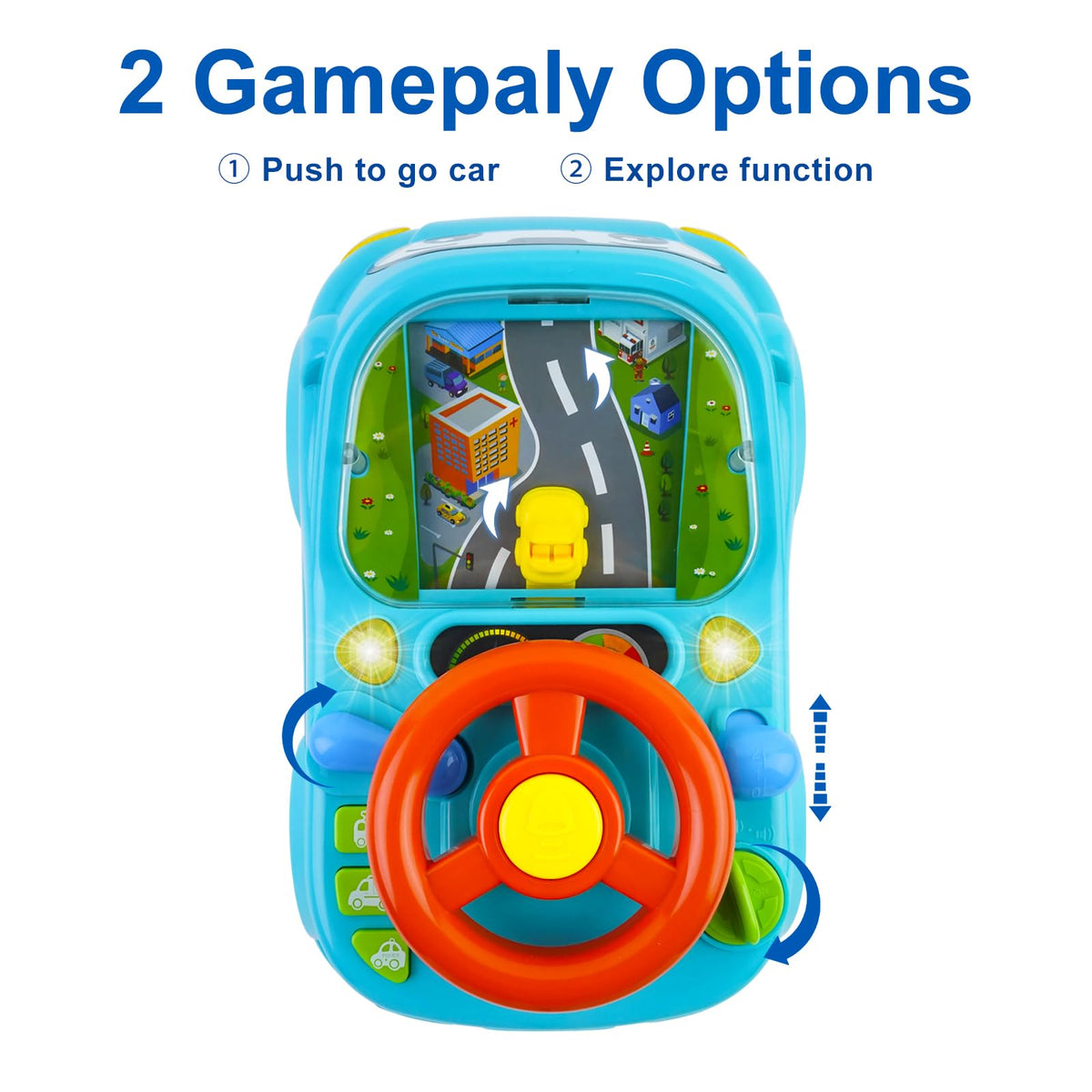 DELUTIQUE Toys for 1 + Year Old Boy,Toddler Racing Car Steering Wheel Toy with Sound & Light,Car Toys for Toddlers 1-3,Gift for 1 2 3 Years Old Boys Girls (Blue)