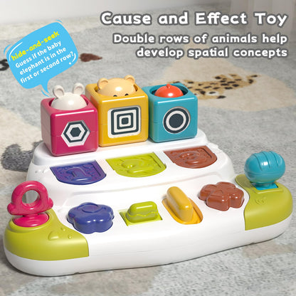PANITU Baby Pop Up Animal Toys with Buttons & Colors, Montessori Cause and Effect Toys for Boys Girls, Kids, Toddlers, Babies – 9 Months +