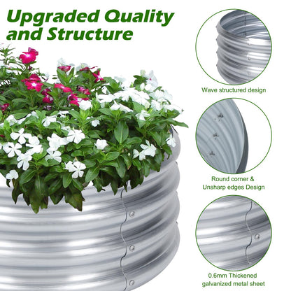 PINPON 3 Pack 2x2x1ft Round Galvanized Raised Garden Bed Outdoor, Silver Metal Planter Box for Vegetables, Herbs, Flowers