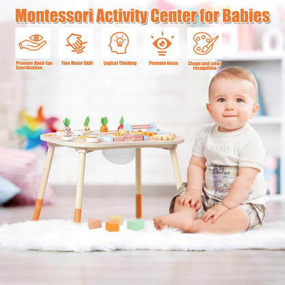 Wooden Activity Table for 1 Year Old Toddlers Sensory Table Activity Center 1-3 2 Baby Activity Table Kids Gift Game Wooden Montessori Table Shape Sorter Sensory Toys (Length*Height: 17"*11.8")