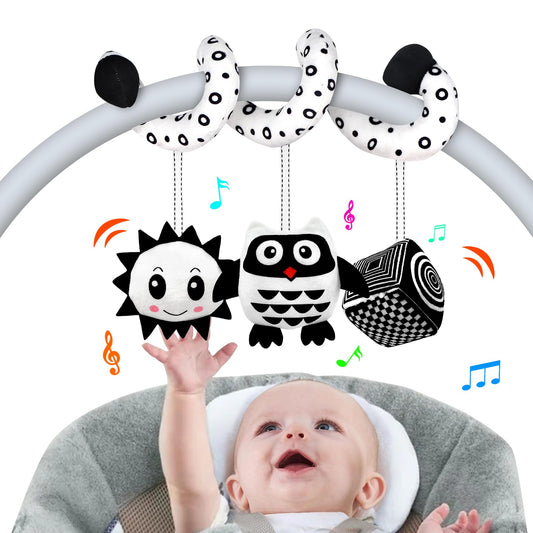 SAMMAS Baby Spiral Hanging Stroller and Car Seat Toys for Babies 0-6 Months Newborn Plush Activity Toys for Bed Bassinet Crib Baby Carrier Gifts (owl)