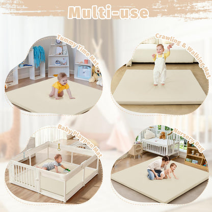 ILPEOD Waterproof Baby Play Mat for Floor Memory Foam 59 * 79 Cushion Playpen Playmat Tummy Time Crawling Mat Nursery Rug Thick Pad Create Soft & Safe Area for Infants,Toddler,Kids,Beige