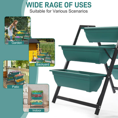 Vasitelan Raised Garden Planter Bed, Tiered Planter Stand with 5 Boxes, 25.6" Long*35.8" Wide*31" Tall, Vertical Raised Garden Bed for Herbs, Flowers, or Vegetables in Patio Balcony Indoor Outdoor