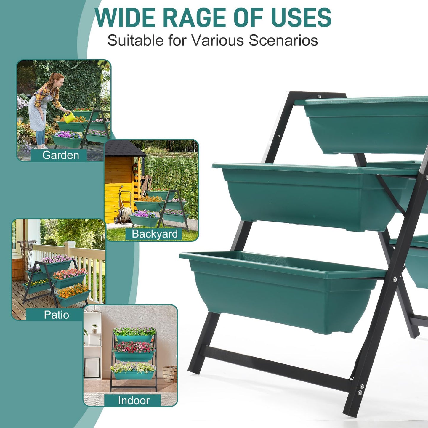 Raised Bed with 5 Garden Planter Boxes- Perfect to Grow Vegetables Herbs Flowers Garden Planter Bed, Planter Stand with 5 Boxes, Raised Garden Bed for Herbs, Flowers, Gaden Tower for Flowers