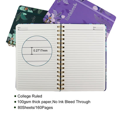 Aacehlh 3 Pack Hardcover Spiral Notebook Journal for Women,A5 College Ruled Notebooks with Pocket,8.5"x 5.7",160 Pages,Cute Journals for Daily Study or Work