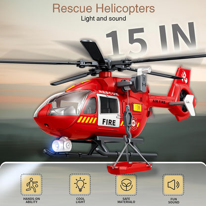 XUEXUE Large Helicopter Toy 15 Inch, Kids Helicopter with Rescue Crane & Hanging Tray, Toy Helicopter with Lights and Sounds, Helicopter Toys for Kids 3-5, Birthday Gift for Boys Age 3-7
