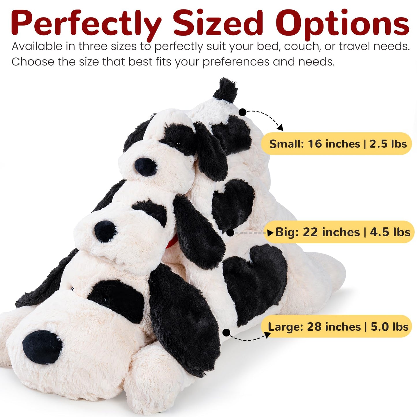 meowtastic Black & White Dog Weighted Stuffed Animals - 28 Inch 5.0 Pounds Weighted Plush Dog Stuffed Animals - Large Stuffed Dog Plush Pillow - Cute Plush Toys Gifts for Kids & Adults (28" 5.0 lbs)
