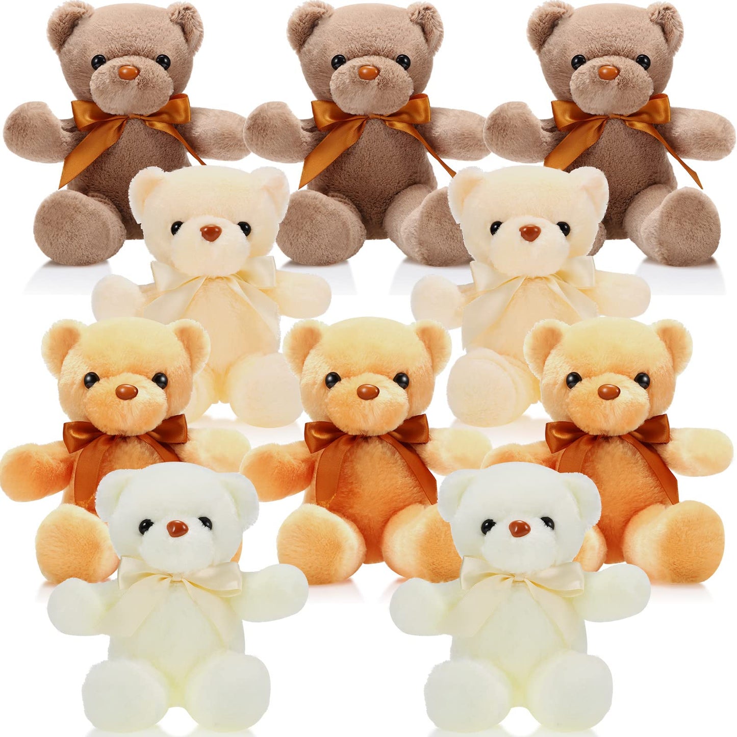 Skylety 10 Pcs 12 Inch Bears Bulk Stuffed Animals Soft Gift Plush Bears Toy with Ribbon Bow for Birthday Baby Shower Wedding Graduation Party Favor(Vivid Colors)
