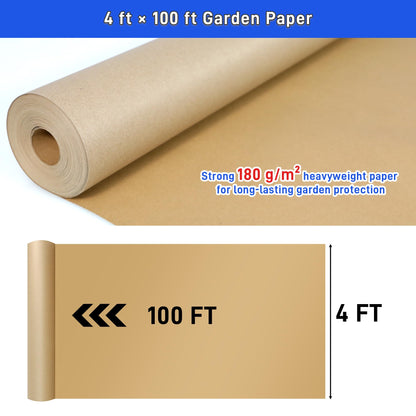 4 x 100 Ft Biodegradable Weed Barrier, Heavy Duty Garden Paper Biodegradable Landscape Fabric for Weeds Control, Thick Paper Garden Mulch Rolls Weed Grass Blocker Paper Mat for Garden Lawn Flower Beds