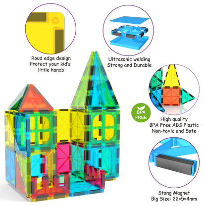 Jasonwell Magnetic Tiles Kids Magnetic Blocks 60PCS Building Sets 3D Magnet Toys Preschool Educational Construction STEM Toy Christmas Birthday Gifts for Toddlers Boys Girls 3 4 5 6 7 8 9 + Year Old