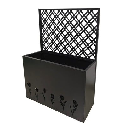 BXTIDLAV Tall Metal Planter Box with Trellis, 35.5" L x 11.9" W x 47.3" H Raised Garden Bed, Large Flower Pot for Patio Porch & Commercial Decor, Black (1 Big)