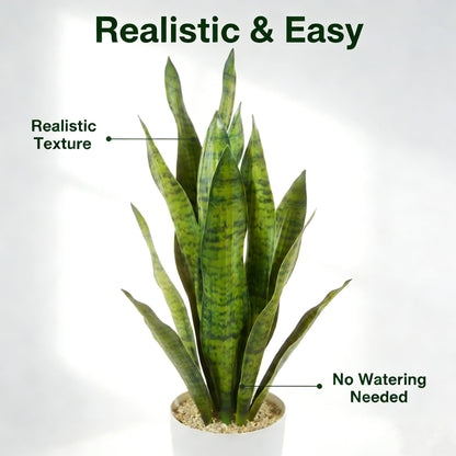 Joyplants Fake Snake Plant, 27in Artificial Plant with White Pot Realistic Leaves, Low Maintenance Potted Plant for Indoor Decor, No Watering Needed, Perfect for Home, Office & Pet Areas