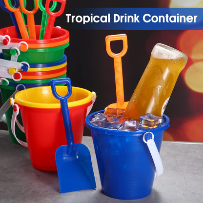 Woanger Set of 36 Beach Pails, Buckets and Shovels - 5 Inch Sand Play Set - Colorful Plastic Beach Buckets - Sand Castle Kit for Boys and Girls Birthday Party Favor