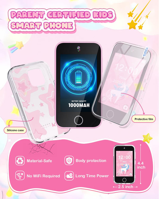 Kids Smart Phone for Girls, 3.5'' Touchscreen Kid Phones Toys for Girls 3 4 5 6 7 8 Years Old, Christmas Birthday Gift for Ages 3-8, Toddler Phone with Dual Camera, Music Player, Game, Habit Tracker
