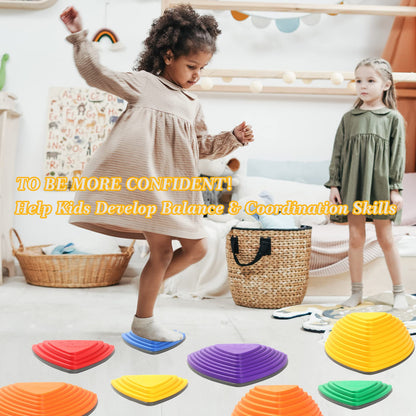 makarci Stepping Stones for Kids 12pcs Obstacle Courses Play Indoor Outdoor, Full Rubber Rim Plastic Hilltop for Kids Balance and Integration Improvement Age 3 4 5 6 7 8 + (Original)