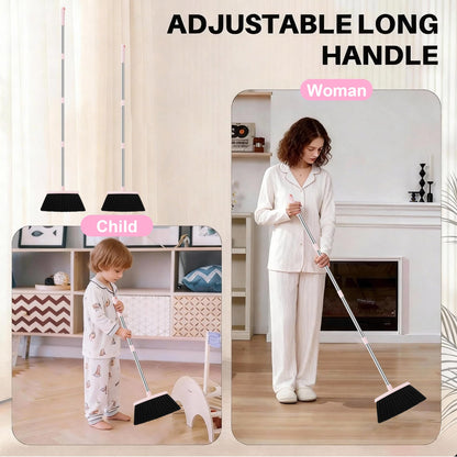 Broom with Dustpan Combo Set, 52-in Adjustable Handles Broom and Dustpan Set with Combo Teeth Easy to Scrape Off Pet Hair, Indoor&Outdoor Sweeping