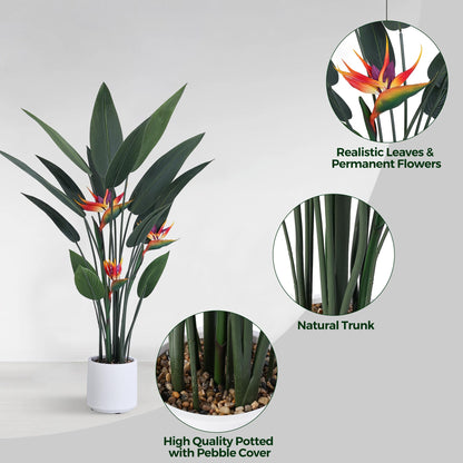 Jocoevol Artificial Bird of Paradise Plant 48in(4Ft) Tall Fake Banana Leaf Plant for Indoors and Outdoors, Artificial Flowers, Faux Palm Tree with Plastic Pot for Office and Home Decor