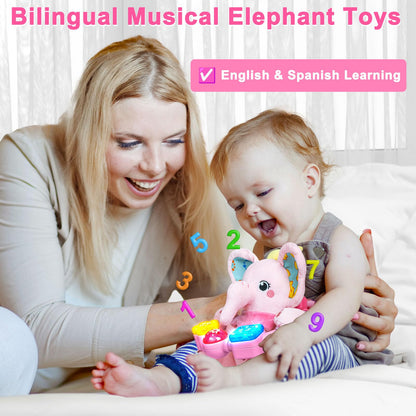 Holaxander Baby Gift Set for 0-12+ Months (1 * Baby Musical Plush Elephant Toys & 1*Ladybug Musical Light Toy)
