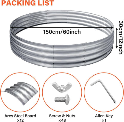 Eclaron 60 Inch Galvanized Steel Fire Pit Ring, 12 Inch Raised Heavy Duty Wood Burning Campfire Ring, Heat Resistant Outdoor Fireplace for Backyard, Patio & Camping