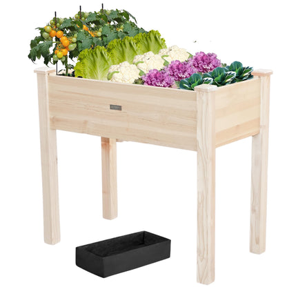 ZSYWODFO Wooden Raised Garden Bed with Legs, Elevated Reinforced Planter Box with Bed Liner for Outdoor Backyard/Patio/Gardener, 34x18x30in, 150lb Capacity - Natural