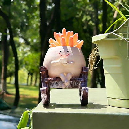 Smiley Face Planter Pot, Cute Rocking Chair Plant Pots for Indoor Outdoor, Unique Funny Drinking Coffee Flower Pot with Drainage Hole, Succulents Plant Gifts for Mother's Day, Birthday, Christmas