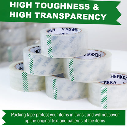 HERKKA Clear Packing Tape, 12 Rolls Heavy Duty Packaging Tape for Shipping Packaging Moving Sealing, 3Mil Thick Clear Packing Tape, 2 inches Wide, 65 Yards Per Roll, 780 Total Yards