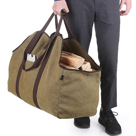 BONTHEE Extra Large Waterproof Firewood Log Carrier Canvas Firewood Holder Indoor with Shoulder Strap and Top Handles Contained Weight-Relief Pad for Easy Carry