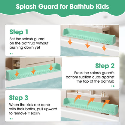 Longer Splash Guard for Bathtub Kids, 2.6 Ft Silicone Bathtub Splash Guard for Tub Kids with 11 Strong Suction Cups, Play Shelf & Toy Holder Tray to Prevent Mess and Water Overflow from the Tub