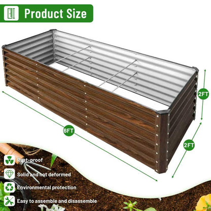 SnugNiture 6x2x2FT Galvanized Raised Garden Bed Kit, Metal Planter Box for Planting Plants Vegetables, Brown