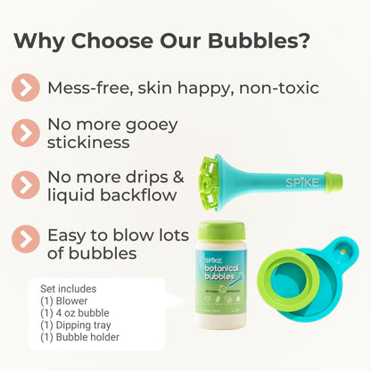 Innobaby Spike Bubble Blower with Mess Free Botanical Bubbles and Dipping Tray - Magic Wand Blows Oodles of Bubbles Without The Mess - Recommended for Speech, Visual & Motor Development - Color: Aqua